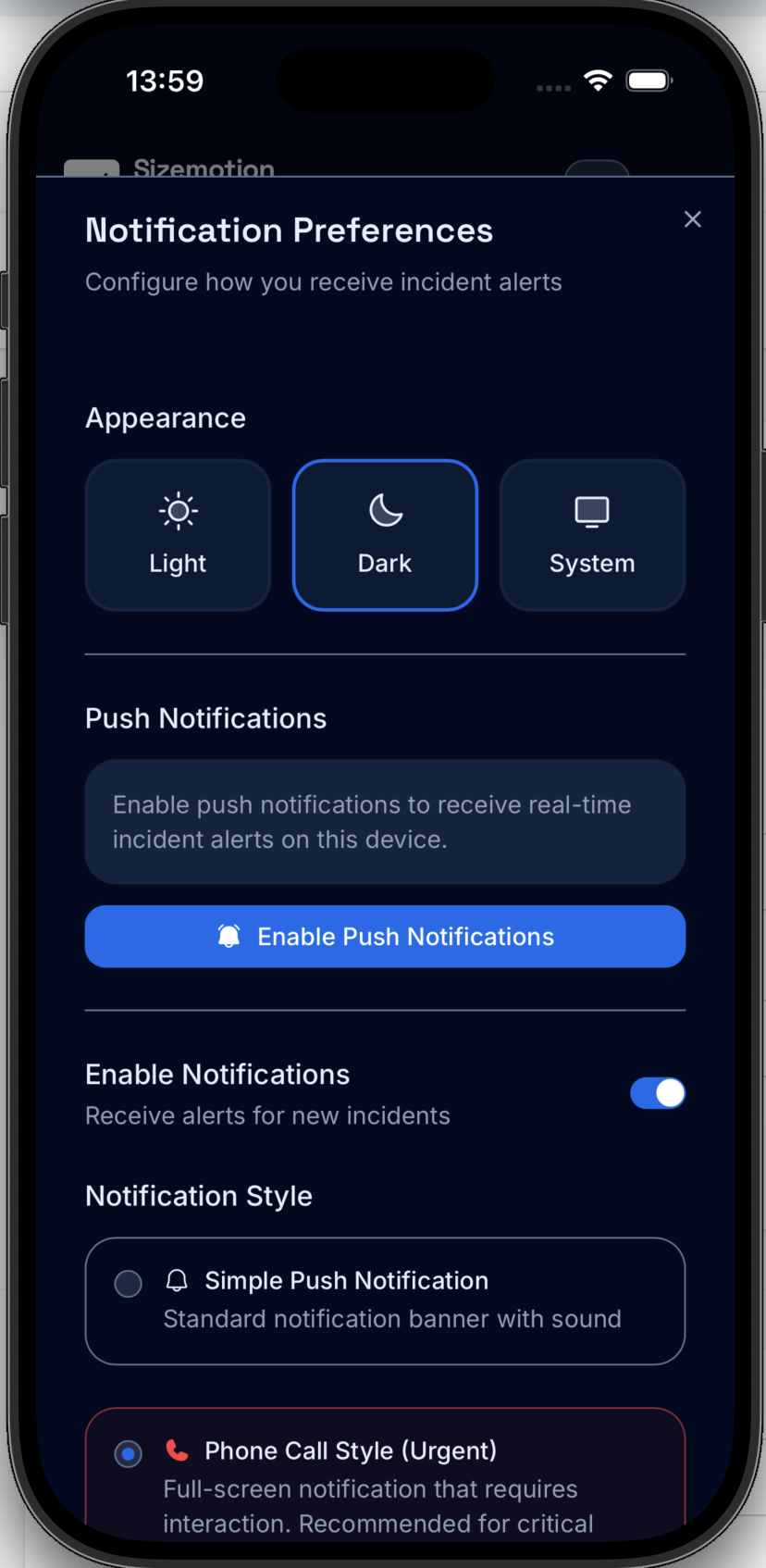 Mobile App Screenshot 1 Dark